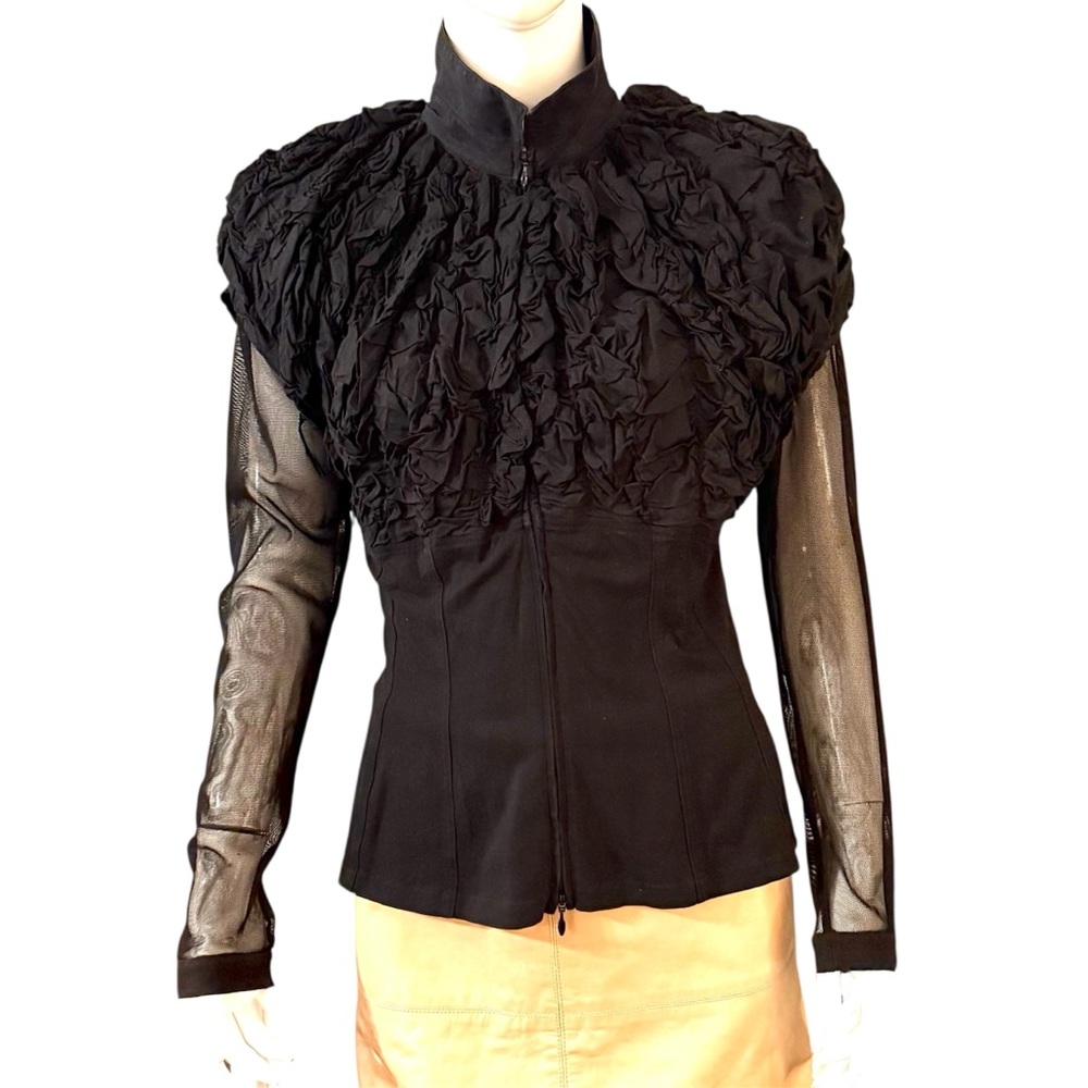 Anne Fontaine Black Ruffled Blouse with mesh sleeves